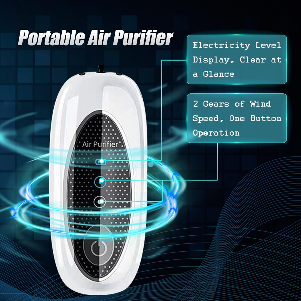Portable Home Air Purifier Wearable Air Cleaner Remove Formaldehyde PM2.5 Pet Hair Rechargable Quiet Air Freshener