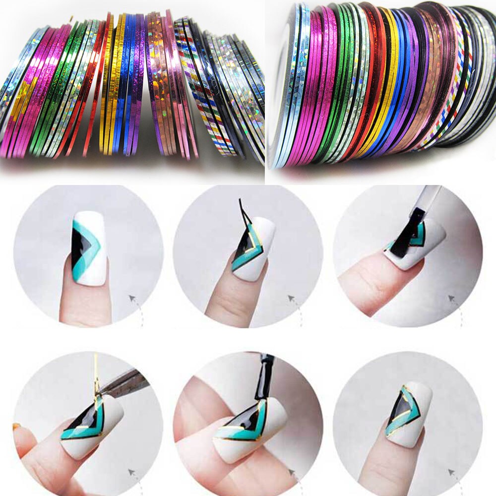 10 Pcs Mixed Kleurrijke Nails Beauty Rolls Striping Decals Folie Tips Tape Line DIY Nail Art Stickers nagel Gereedschappen decoraties