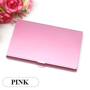 Kleurrijke roestvrijstalen kaarthouder, creditcardhouder van metaal, visitekaartjesdoos van zilverkleurig aluminium, visitekaartjesdoos van metaal: Roze