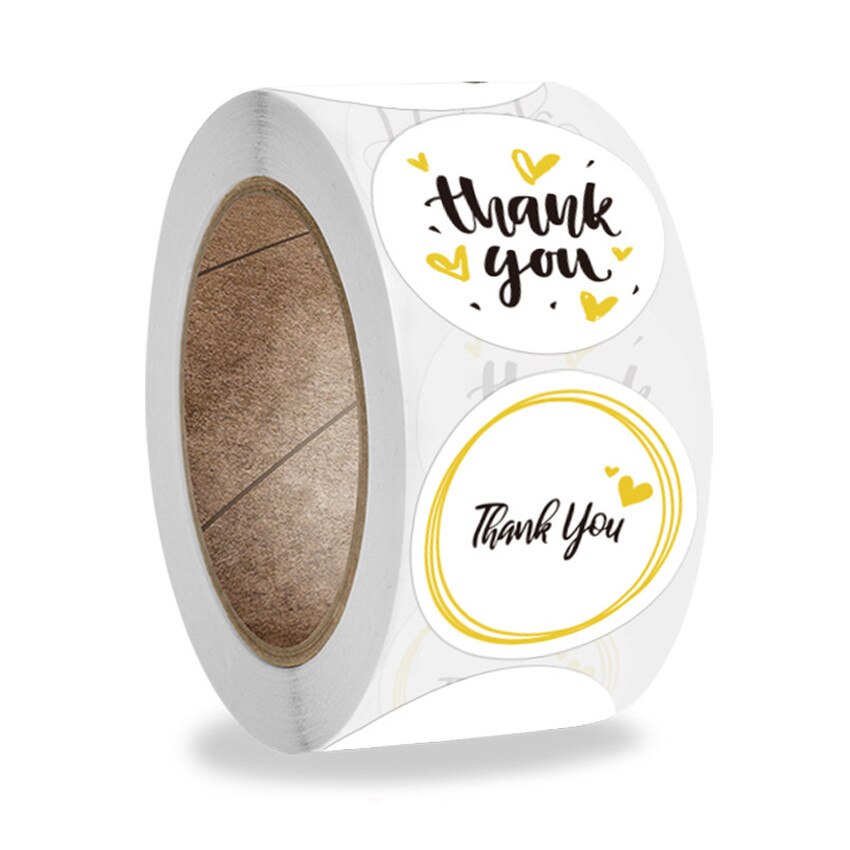 4 Designs Yellow Thank You Stickers Round Heart Scrapbooking Labels For Wedding Envelope Seal Handmade Stationery Sticker
