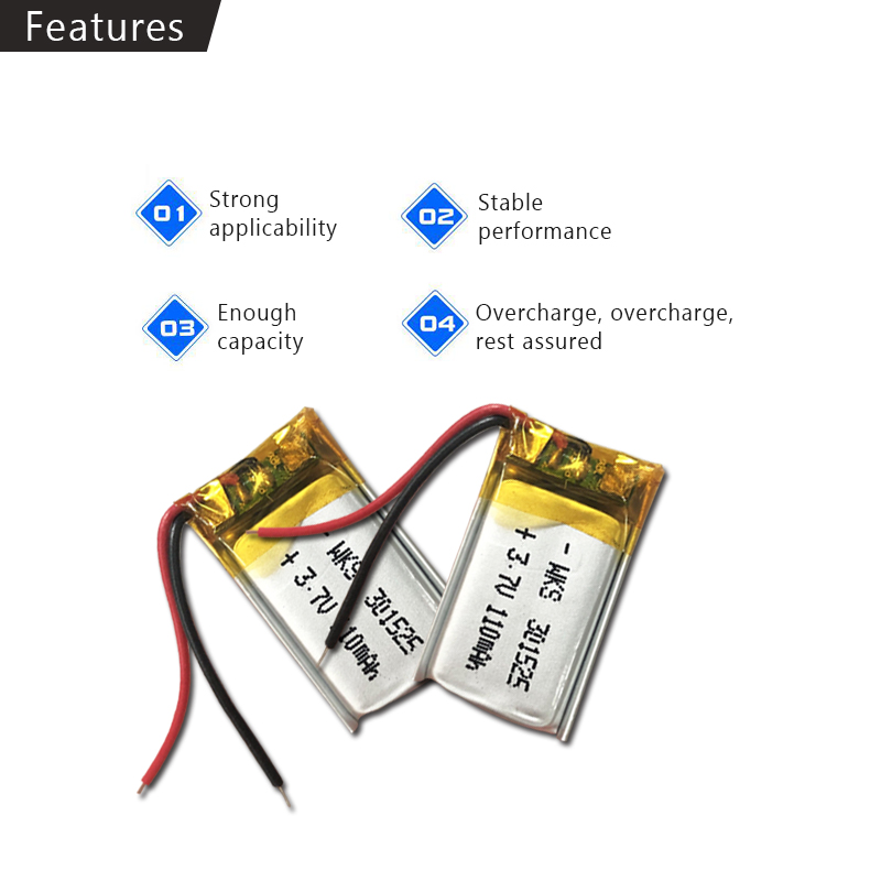 3.7V Lipo cells 301525 110mah Lithium Polymer Rechargeable Battery For Reading pen Smart bracelet Bluetooth headset MP3 MP4 MP5