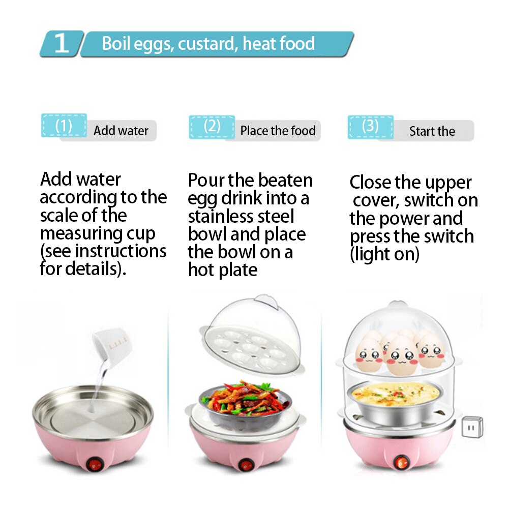 220V 350W Multifunction household Kitchen Mini Portable Multifunctional Double Layer Egg Cooker Boiler Boiled egg boiler steamer