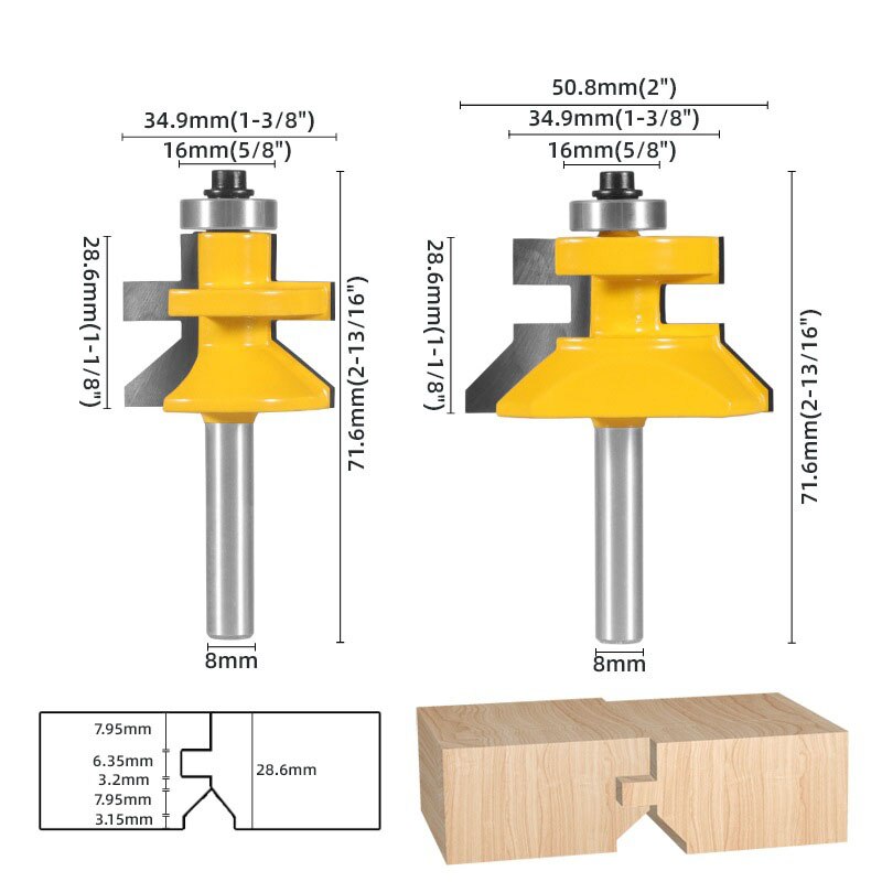 2pcs 8mm Shank 120 Degree Router Bit Set Woodworking Groove Cutters Tungsten Alloy Wood Tenon Milling Cutter Bits Tools