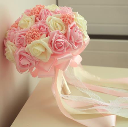 Bouquet de mariée pour la décoration de mariage bleu et blanc Bouquet de mariage à la main fleur artificielle Rose: Light powder