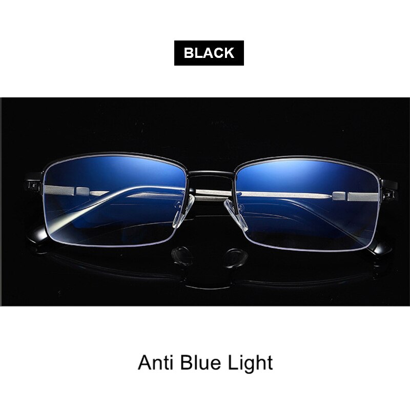 BLMUSA Titanium Progressive Multifocal Reading Glasses Men Anti Blue Light Glasses Women Eyewear For Elderly Blue Light Readers: Black-  Anti blue / +100