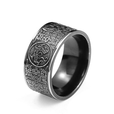Mcllroy Klassieke Ringen Mannen Ring Vier Hoek Mythische Draak Griekse Symbolen Retro Titanium Stalen Mannelijke Punk Anéis Viking: 9