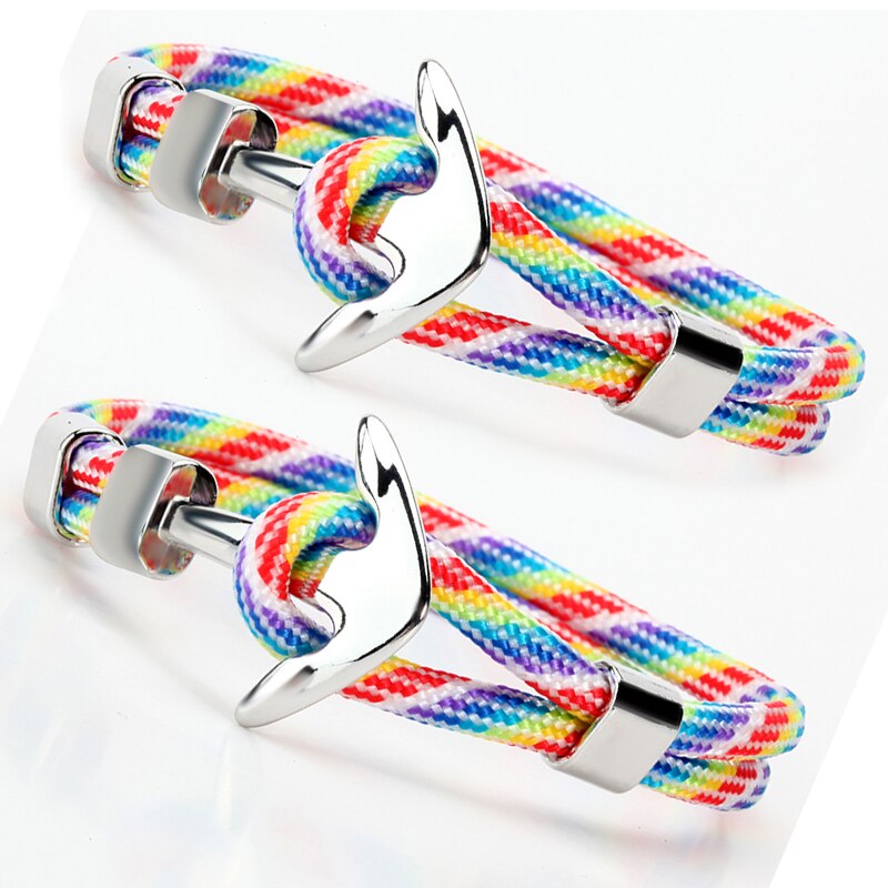 Donne uomini coppie Arcobaleno braccialetto della cinghia di nylon arcobaleno braccialetto amanti della tela di canapa meritano di agire il ruolo di cinghia braccialetto colorato: Anchor 2pcs