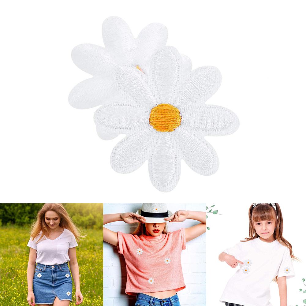 10 Stks/set Diy Kleine Zon Bloem Daisy Borduurwerk Patches Voor Kleding Ijzer Op Kleding Sticker Streep Iron-On Applique gat Reparatie