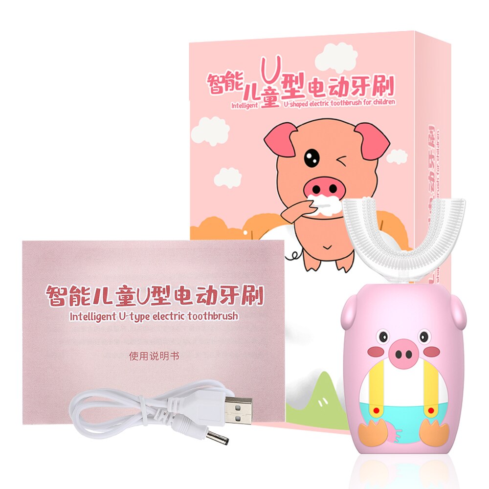 360 Degrees Lips Care Kids Automatic Sonic Electric Toothbrush U Shaped Head with Music for Children USB Charging Tooth Whiten