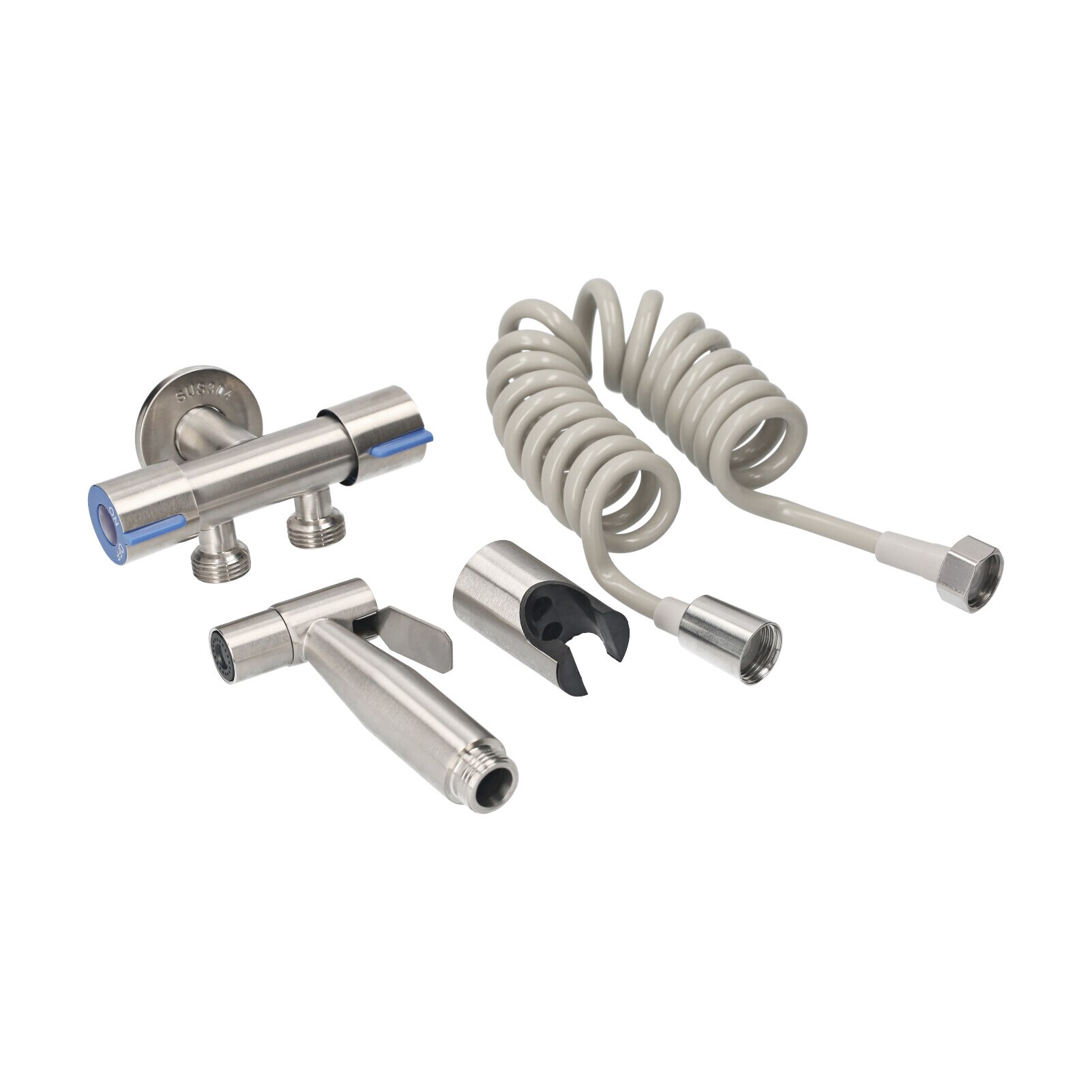 Bidet T-Adapter with Shut off Valve Stainless Steel Water Diverter Valve Dual-Connector Valve for Toilet Bathroom