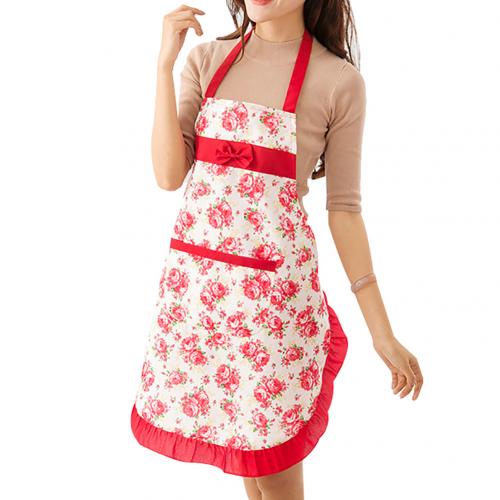 Delantal de cocina impermeable para mujer, babero de algodón grueso con bolsillos, delantal de princesa estampado, suministros para el hogar: Rojo