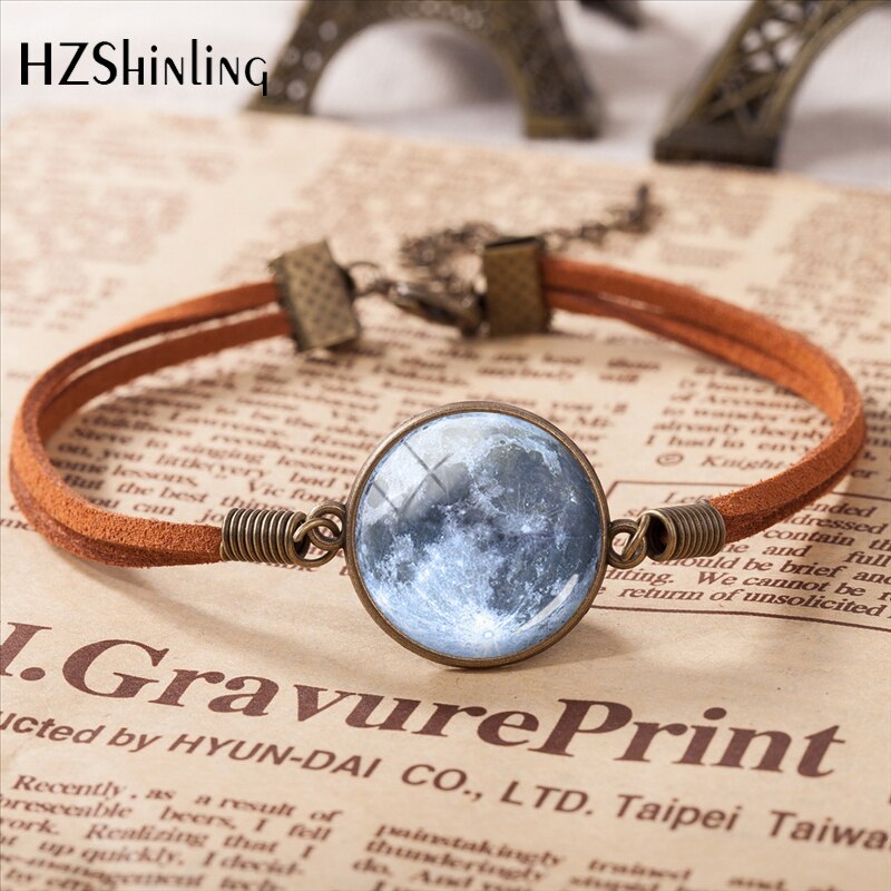 Pulsera de cuero de luna llena para mujer, pulsera de cúpula de vidrio hecha a mano, luna Lunar Eclipse, de joyería para mujer: 5