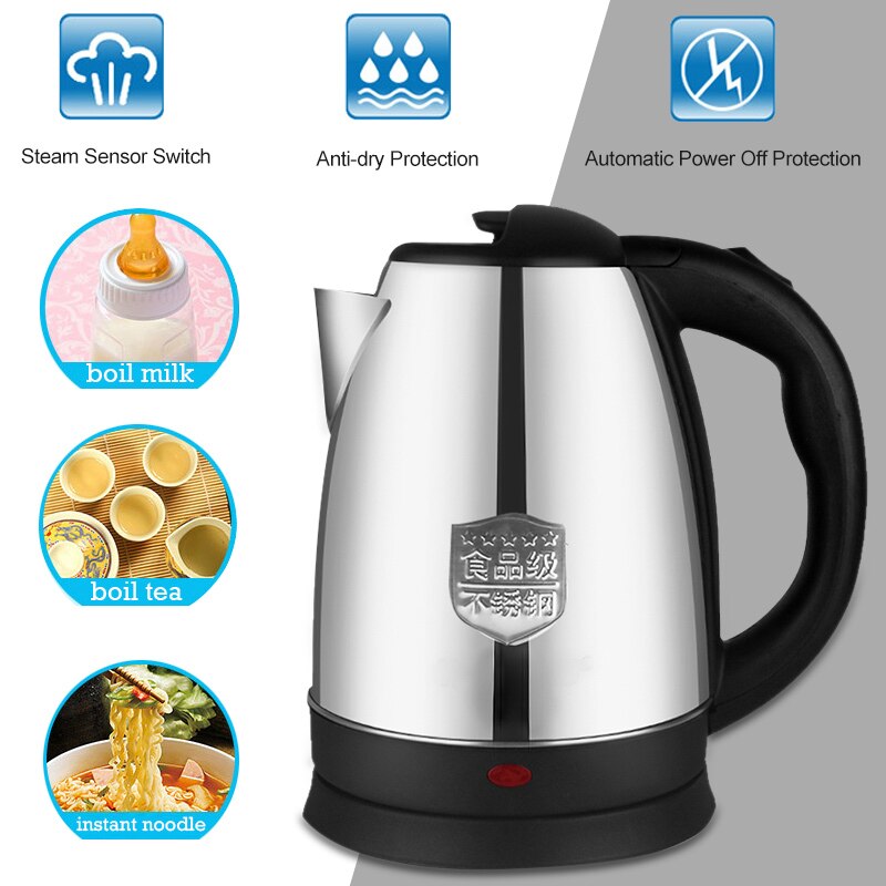 Bouilloire électrique en acier inoxydable 2L | Bouilloire, cuisine chauffage de l'eau, bureau voyage pratique Portable garde au