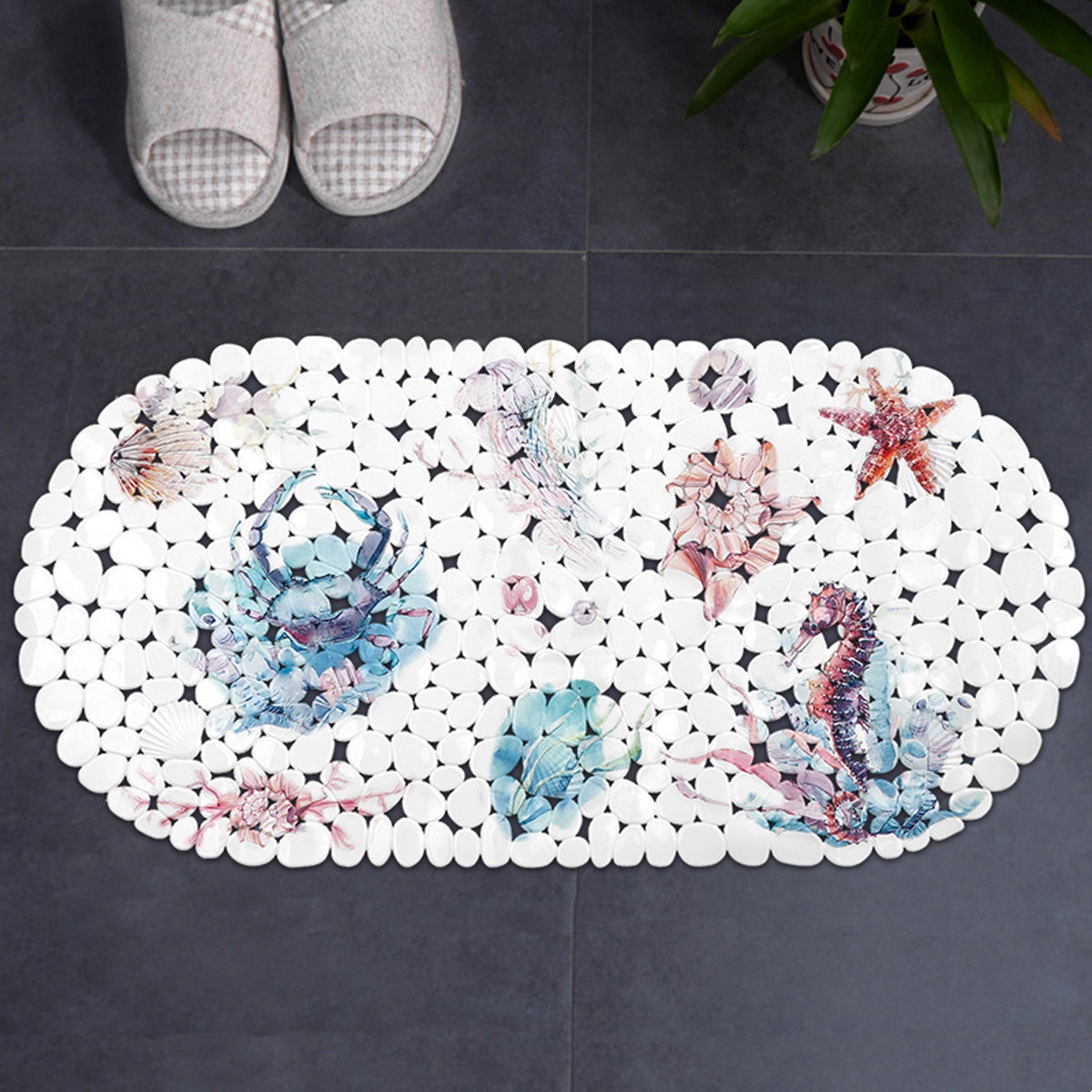 Bathtub Mat Non Slip Oval Shower Bath Mat With Suction Cute Convenience Cups For Kids Adults Non-Slip Mat