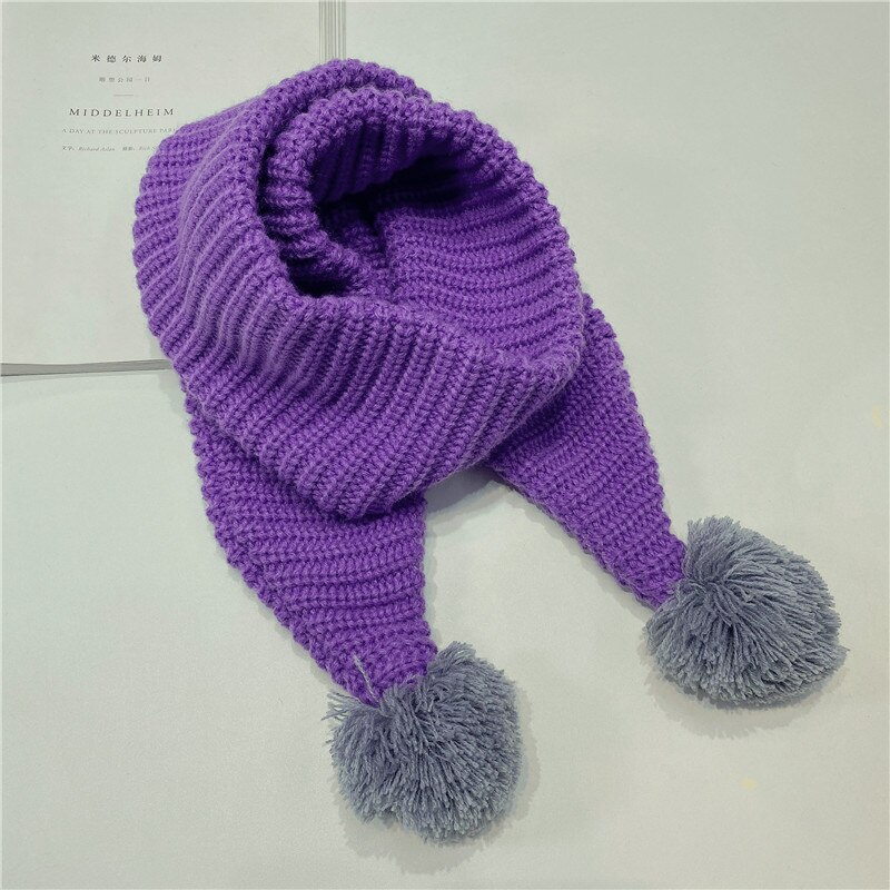 Verdikte gebreide kindersjaal effen kleur kruisstreep jongens en meisjes lange handdoek hangende bal winter warm baby haar nek: 5