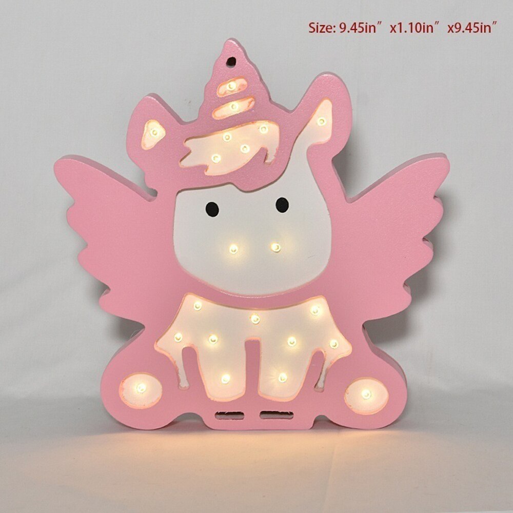 de unicornios de dibujos animados luz nocturna con batería de potencia lámpara encantadora Infantil interruptor BB resplandor lámpara de noche para bebé niño niña juguete para: pink