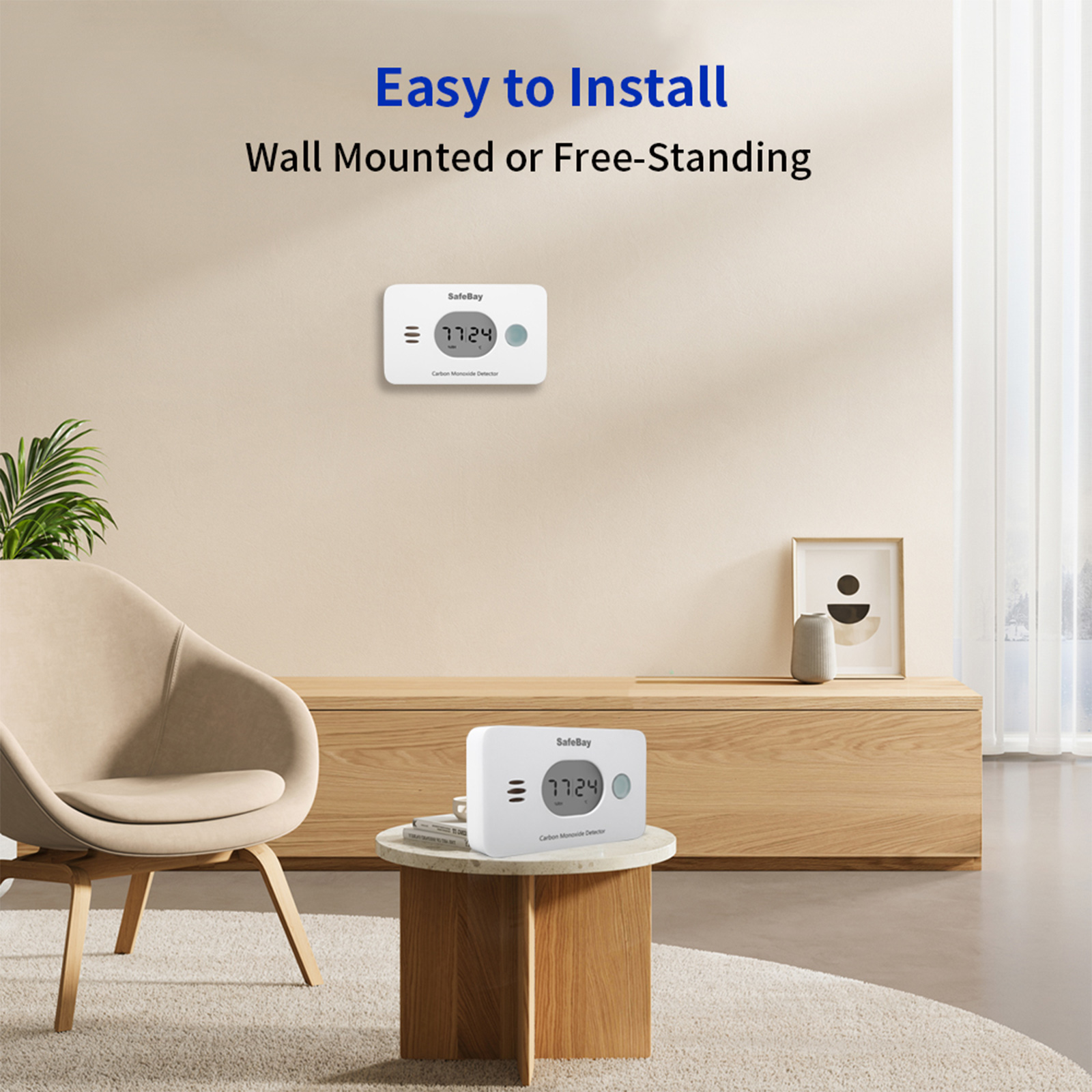 Cpvan Draadloze 3-In-1 Koolmonoxide Detector Met Temperatuur En Vochtigheid Voor Thuisbeveiliging Co Alarm 85db En 50291