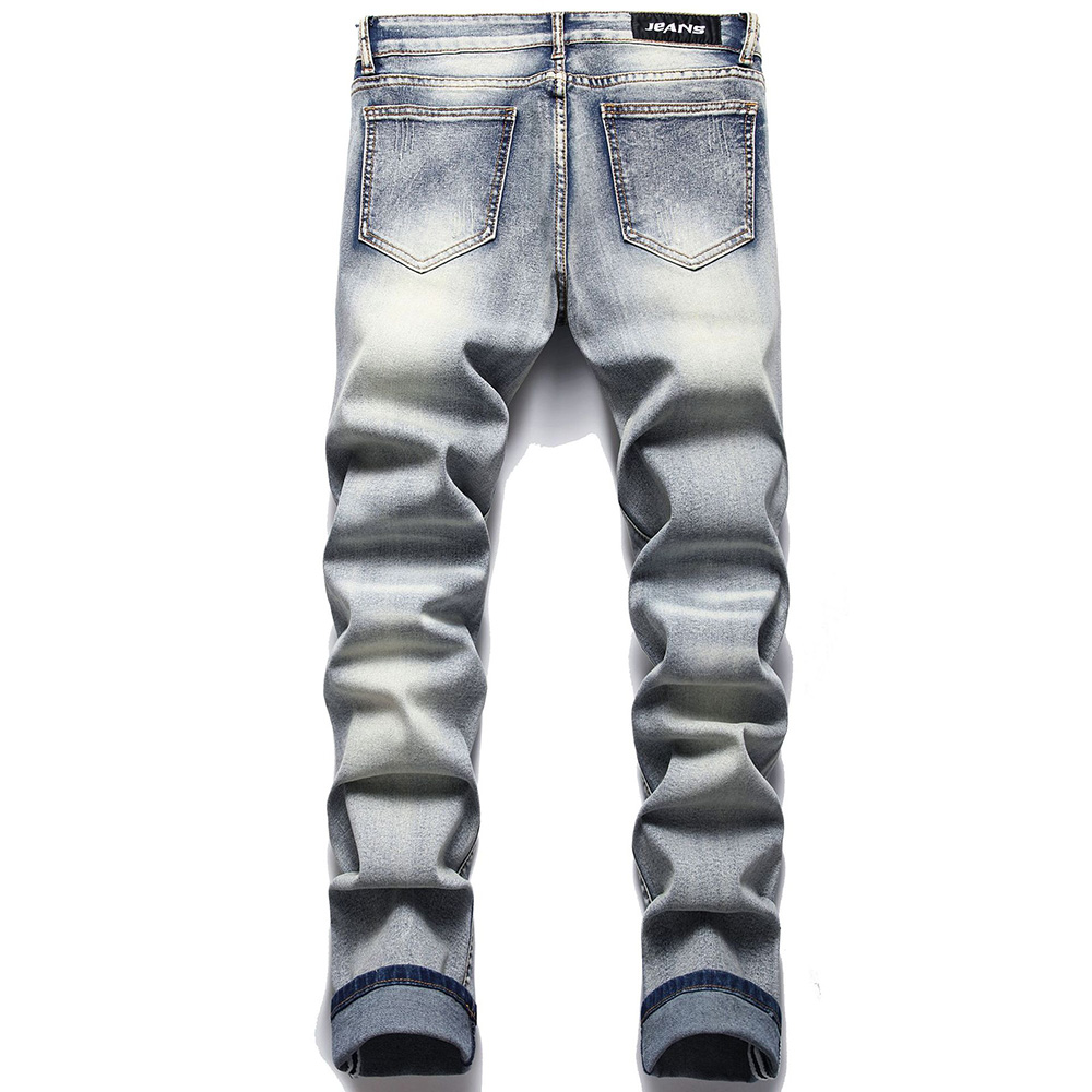 Pantalones vaqueros elásticos de cristal para hombre, ropa de calle con estampado de Bandana de Cachemira, pantalones de retales con agujeros rasgados Vintage