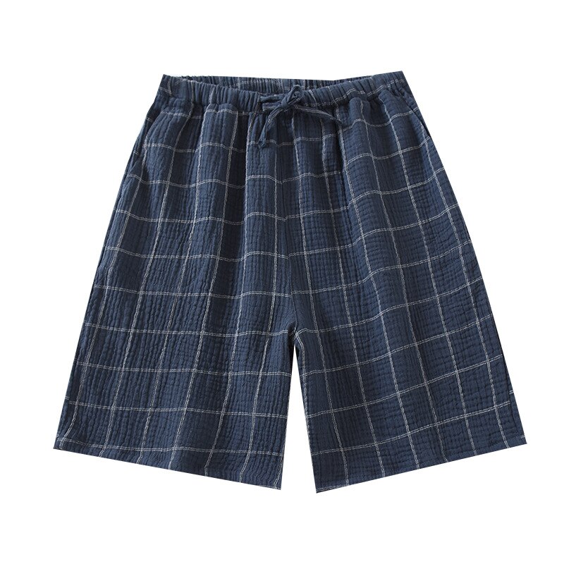 Summer men Sleep Bottoms 100% Cotton Plaid lounge shorts plus size sleepwear breathable lounge wear casual home shorts