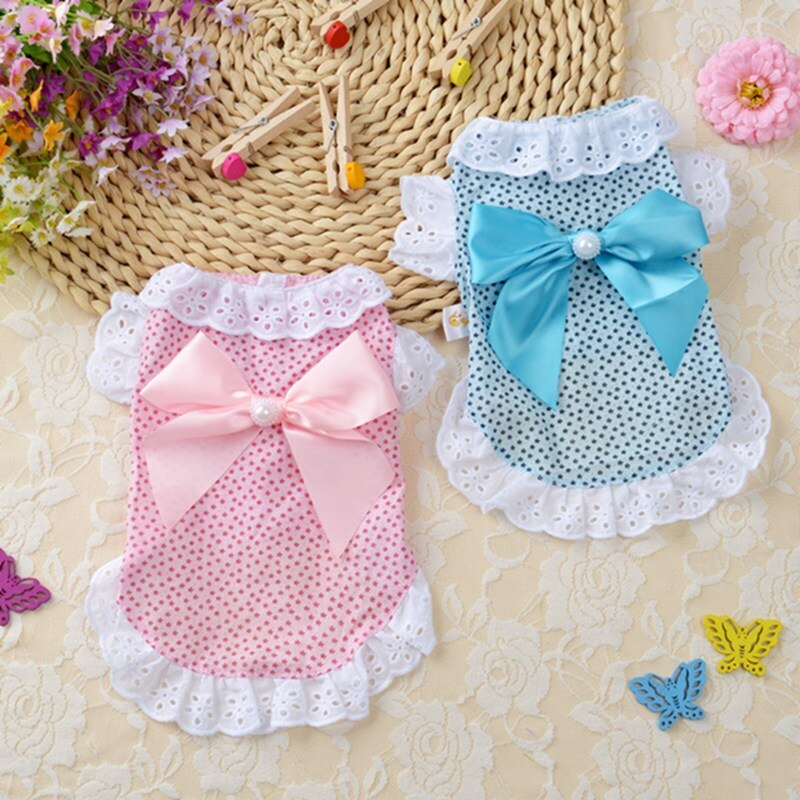 Roupa do gato Do Cão de Algodão Floral Do Laço Do Vestido de Casamento Vestido Latge Bowknot Pet Dog Vestido Verão Chihuahua Pug Roupas Filhote de Cachorro Yorkie