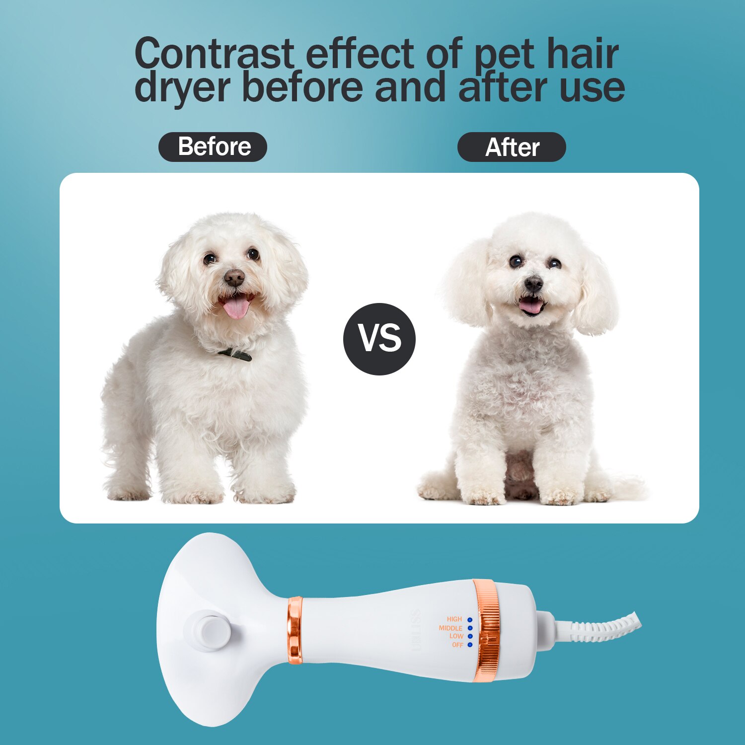 Dog Hair Dryer And Comb Brush 2-In-1 Pbortale Pet Grooming Cat Hair Comb Dog Fur Blower Low Noise