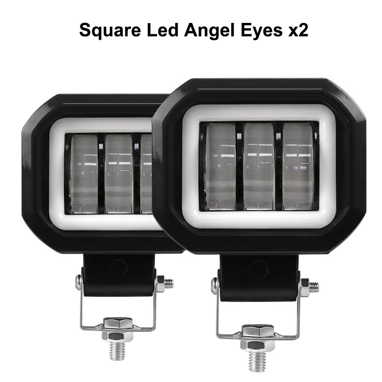 Nlpearl lysstang/arbejdslys 6d linse led angel eyes tågelygter led arbejdslys bar til 4 x 4 offroad lastbil båd atv led bar 12v 24v: 2 stk-ring-firkantet