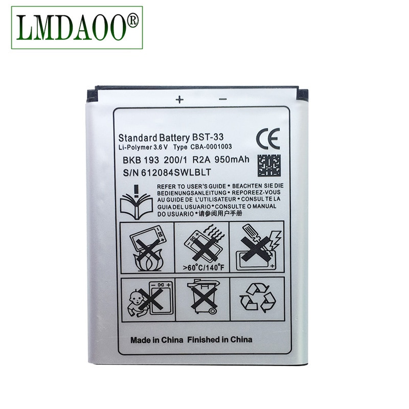 Batería de repuesto BST-33 BST 33 para Sony Ericsson K800 I SATIO U1 W880I K810I W100I T700 T715 950mAh