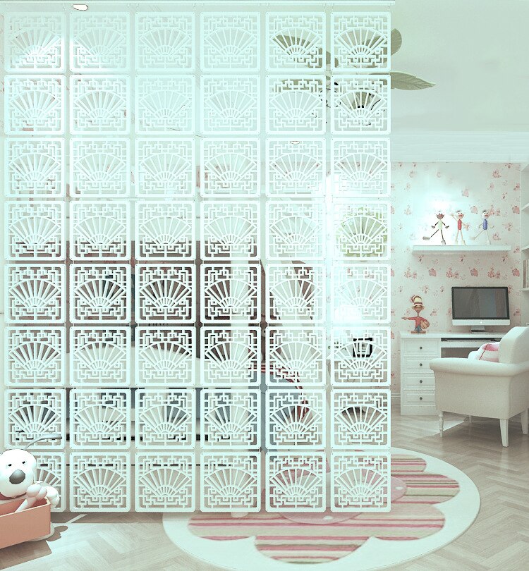 12pcs Room Divider Folding Screen Partition Room Separator Screens Wall Wooden-plastic Decorative Panel White 29X29cm