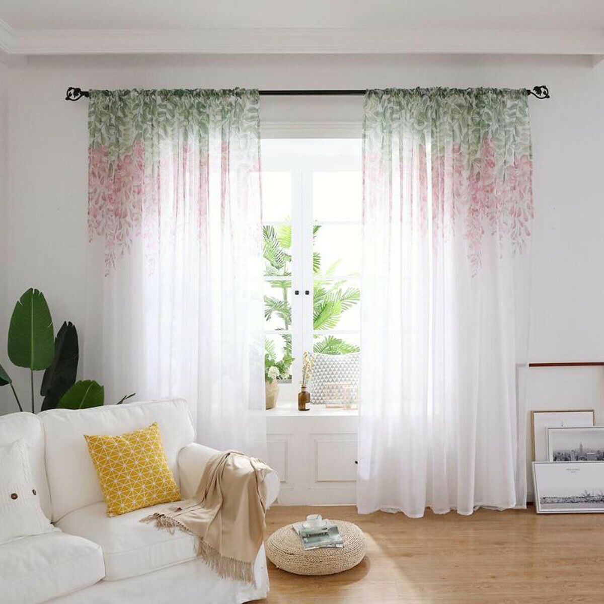Cortina para ventana y puerta de 2 estilos, cortina transparente para ventana y puerta, con cenefas, para sala de estar, decoración del hogar, cenefas de gasa transparentes