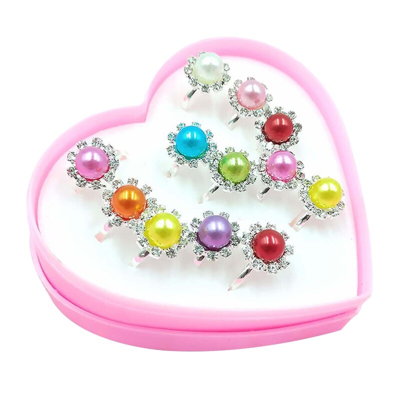 12/36 Pcs/Box Verstelbare Legering Baby Meisje Ringen Met Hart Vormige Showcase: D 12Pcs