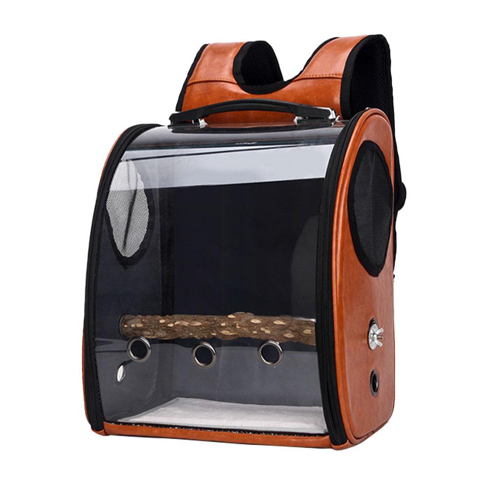 Mochila transparente de transporte de mascotas para mochila de pájaro loro de doble apertura jaula de pájaro con cremallera portador de aves con agujeros de ventilación: Brown