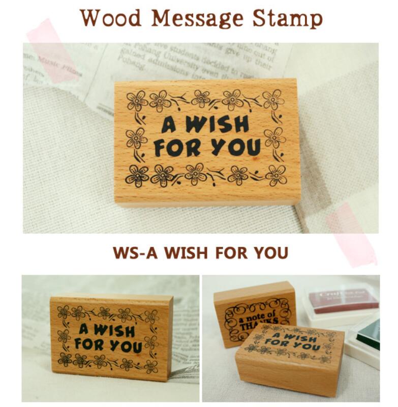 1 unidad/lote, sello de madera con mensaje de bendición, DIY con amor, gracias por la decoración de colección de recortes, 5 diseños exclusivos