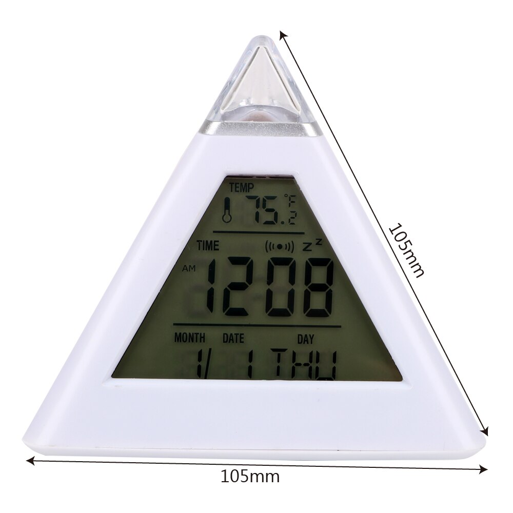 Perpetual Calendar Thermometer Home Decoration Triangle Pyramid Colorful Backlight Change Clock Digital Alarm Clock