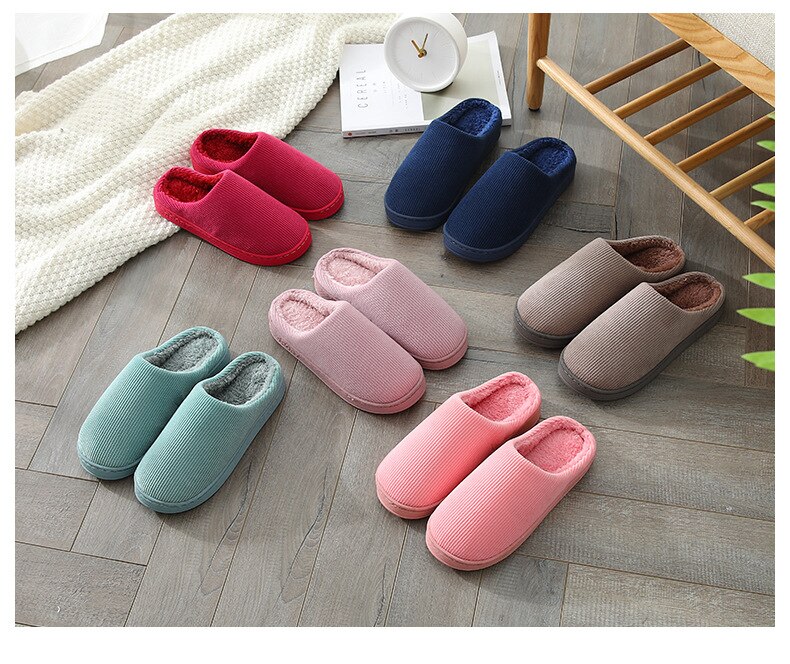 Mannen Slippers Gestreepte Corduroy Unisex Indoor Schoenen Herfst Winter Warm Vrouwen Slippers Memory Foam Huishoudelijke Non Slip Schoenen