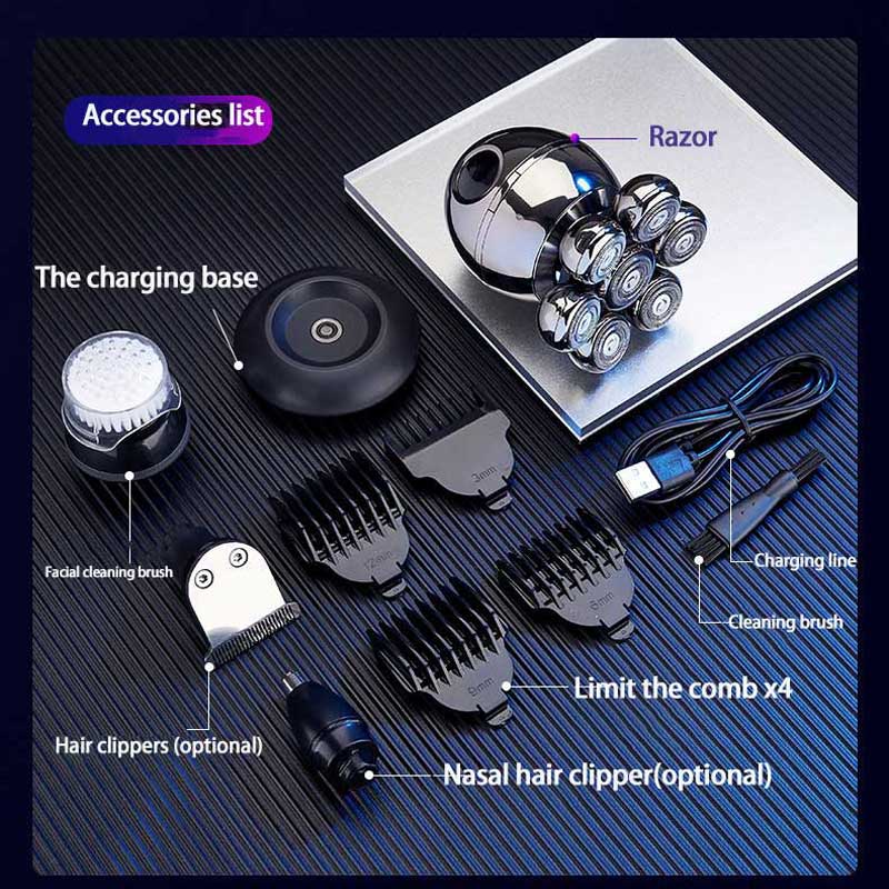 Rasoir électrique étanche pour hommes, tête de coupe flottante, charge de Base, Portable, pour barbe, crâne
