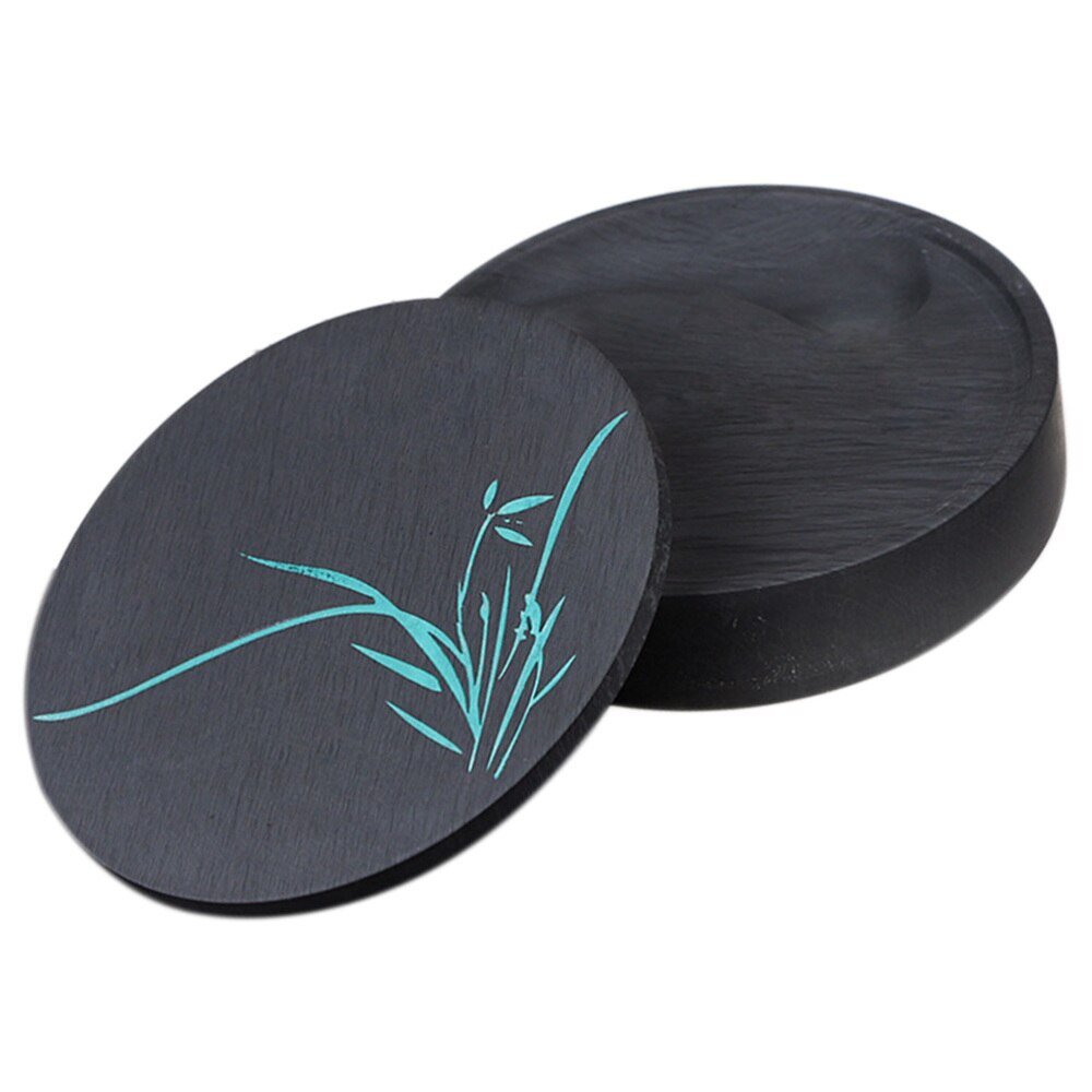 1 Set Round Inkstone Chinese Calligraphy Ink Stone Sumi Painting Inkslab: Default Title