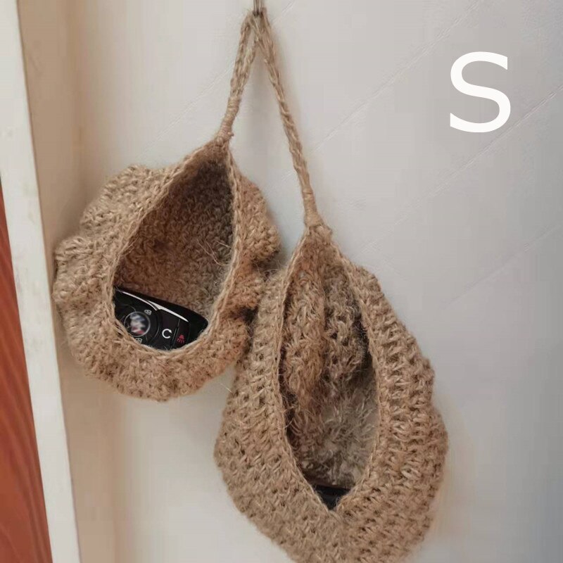 Wall Hanging Vegetable and Fruit Basket Natural Wicker Woven Fruit Basket Kitchen Table Wall Hanging Storage Basket Dry Shelf2pc