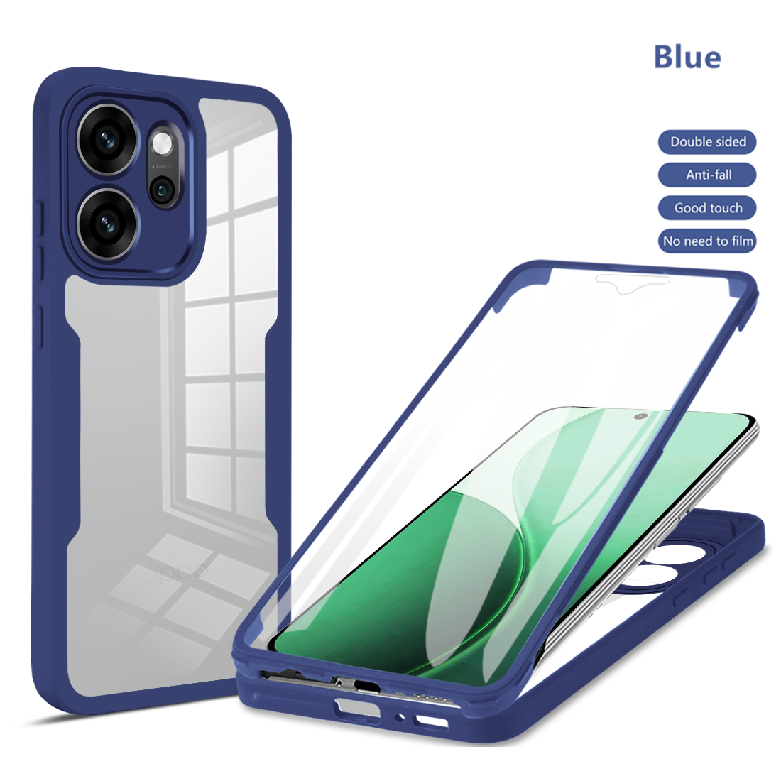 Funda protectora de cuerpo completo a prueba de golpes para OPPO Reno 14F 14 Pro Reno14 F 5G, funda protectora de pantalla, Coque Fundas: Azul / Oppo Reno 14