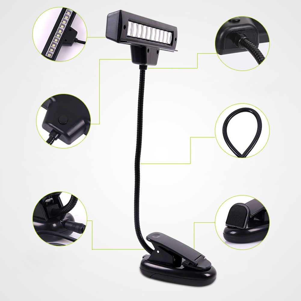 10 LED USB Light Clip-on For Music Stand Portable Flexible Gooseneck Eye Protection Reading Book Bed Reading Desktop Lamp