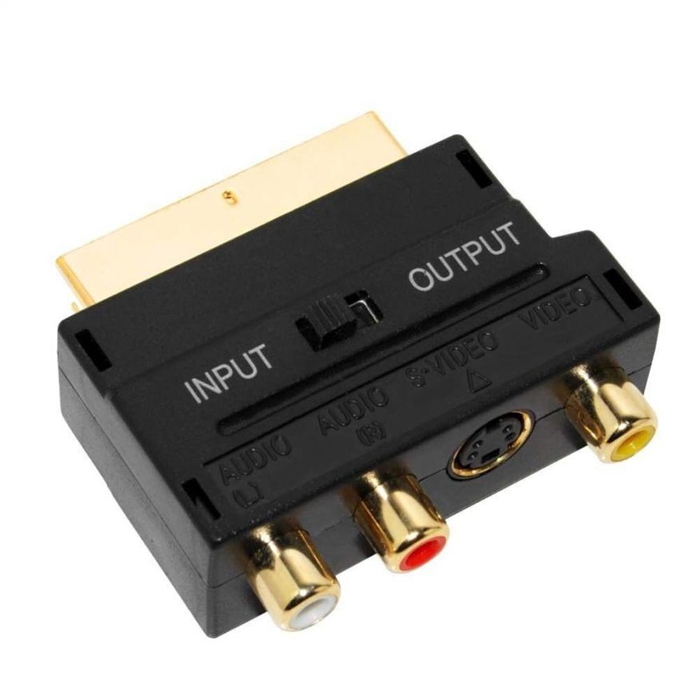 SCART Adaptor AV Block To 3 RCA Phono Composite S-Video With In/Out Switch Scart to SVHS Adapter for Video DVD Recorder