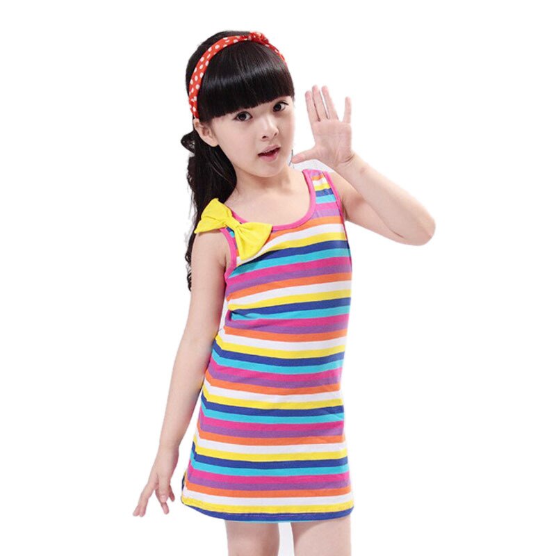 Vestidos de verano a rayas para niñas pequeñas, ropa informal de , vestido playero con lazo y de princesa para cumpleaños