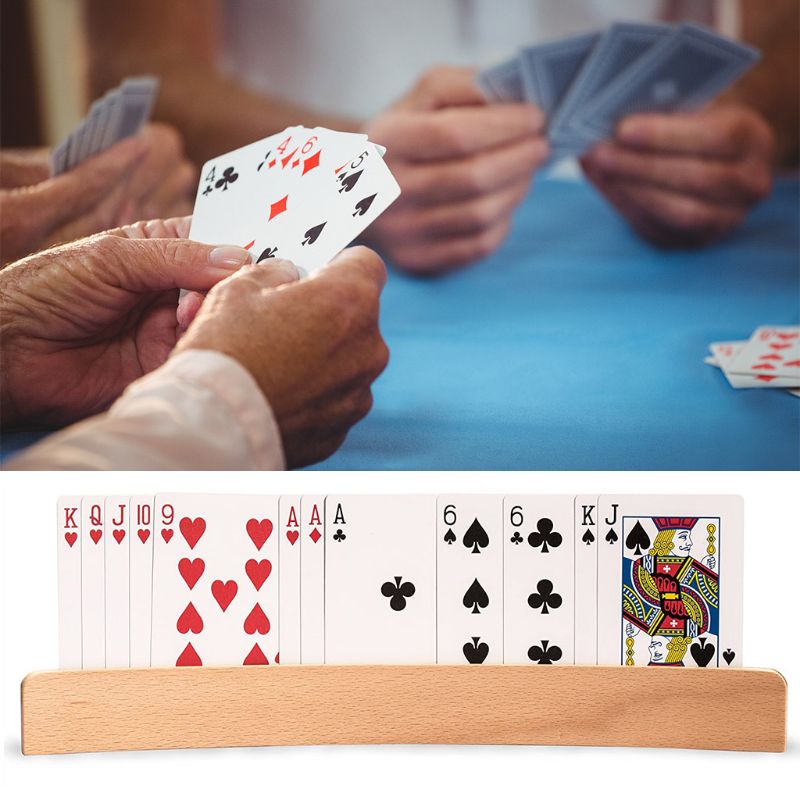 1pc håndfri træ-spillekortholder buet brætspil pokersæde lazy poker base spil organiserer hænder