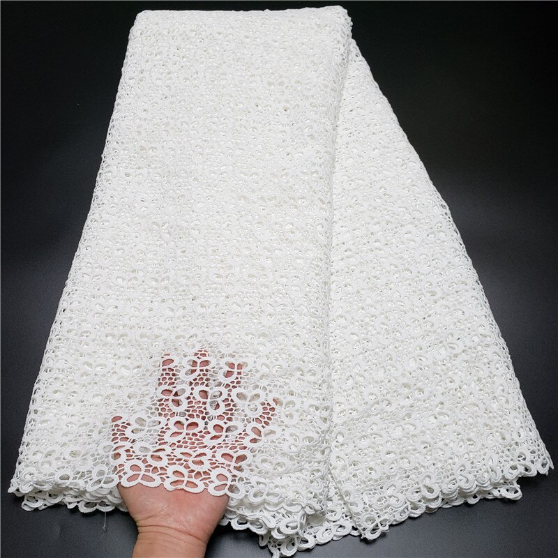 Tela de encaje de guipur blanco puro, suave, amigable con la piel, cordón bordado africano, Nigeriano para vestido de , NN821-x: popular design