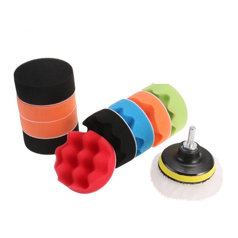 3/4/5/6/7 tommer bil polering voks svamp hjul polerskive 12 stykke sæt svamp auto pleje poler pude boremaskine  m14 adapter