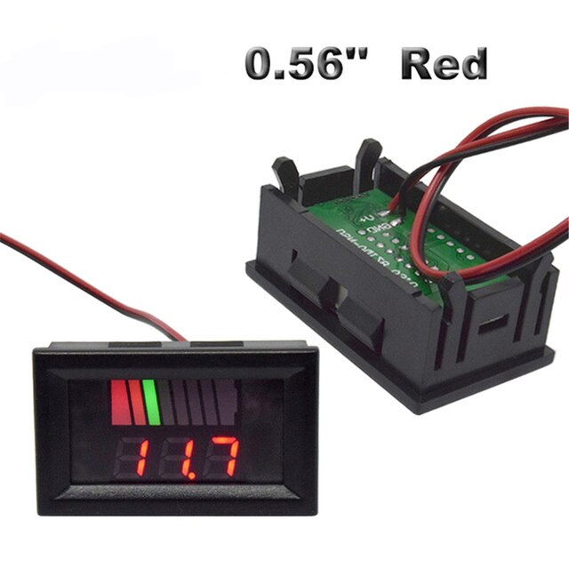 Auto Batterij Niveau Indicator 12V 24V 36V 48V 60V 72V Lithium Batterij Capaciteit meter Test Display Led Tester Voltmeter: 0.56 inch Red / 12V-72V