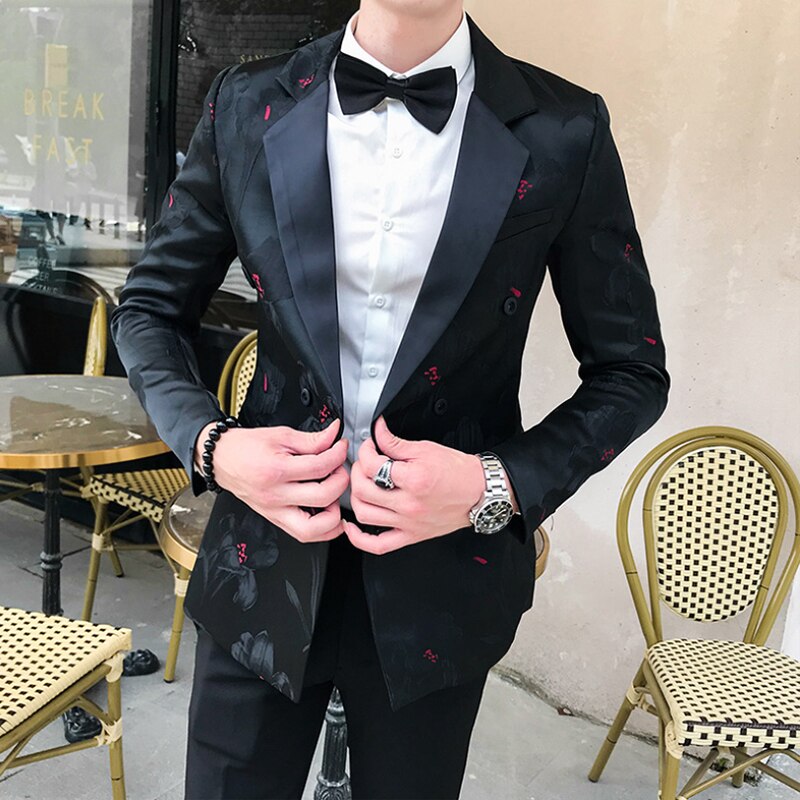 Trend mænds casual jakkesæt dobbeltradet blazer bryllupsfest mænd printet blazer: Udskriv 2 / M