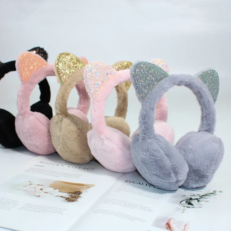 Soft Plush Cute Cat Ear Earmuffs for Women Kids Outdoor Winter Warm Thickened Ear Protector Cold Protection Folding Ear Cover