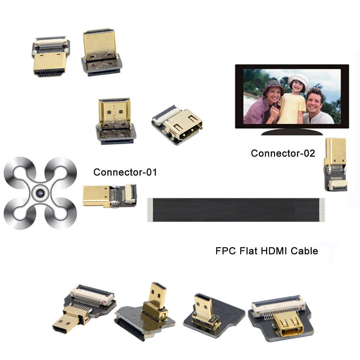 FPC Ribbon Flat HDMI-compatible Cable 10CM-80CM Micro HDMI-compatible Mini 90 degree Adapter for HDTV FPV Aerial