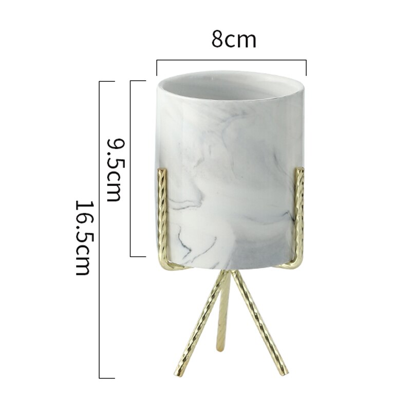 1 stuk scandinavische stijl marmeren keramiek ijzeren kunst vaas bloempot met ijzeren houder tafelblad huis bruiloft woonkamer decoratie