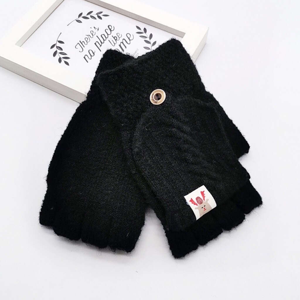 Winter Gloves Children Kids Men Women Winter Keep Warm Sweet Knitted Convertible Flip Top Fingerless Mittens Gloves#T2